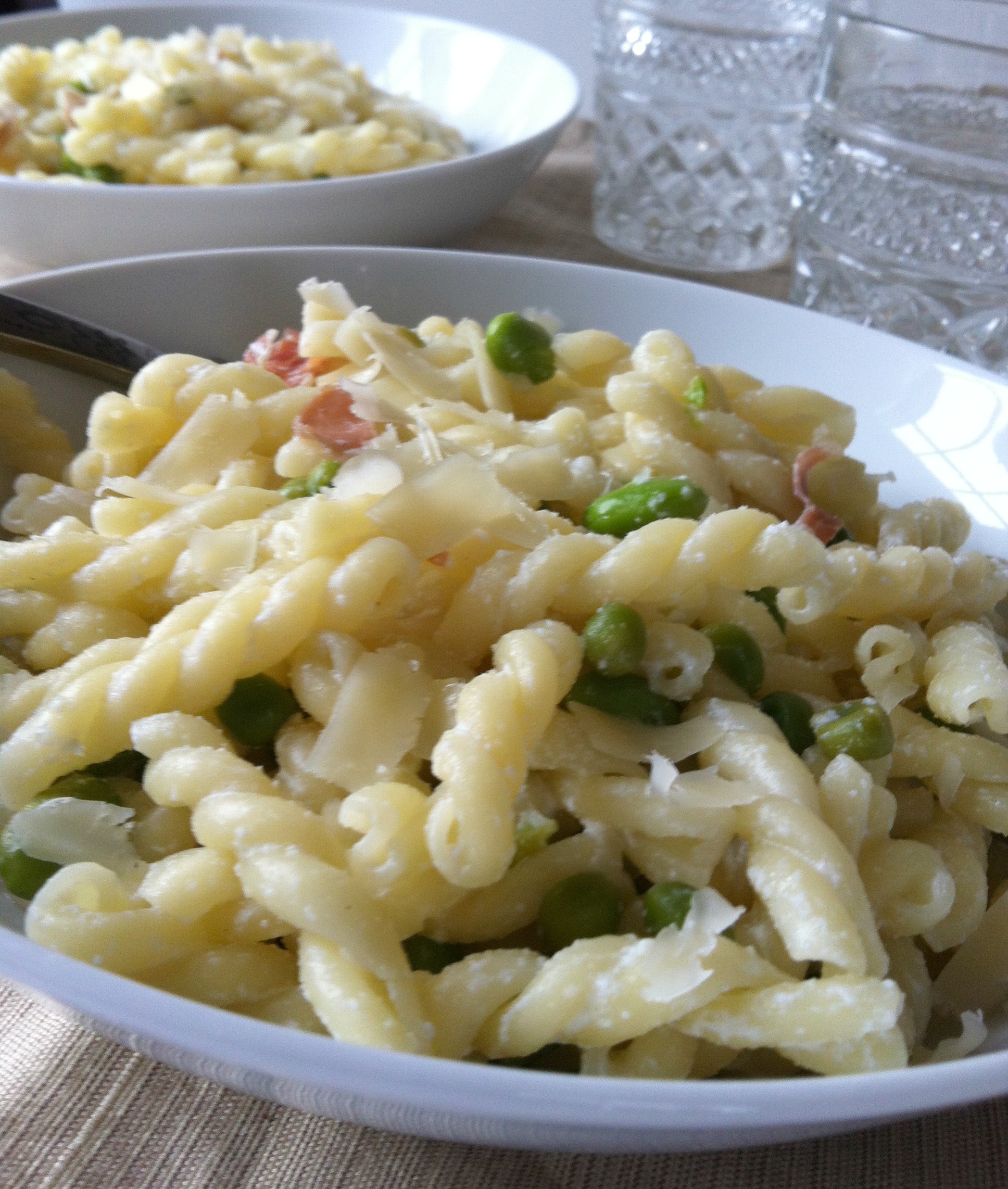 Pasta with Peas Favas and Prosciutto