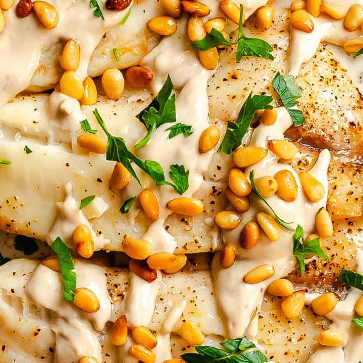 Easy Baked White Fish with Tahini Sauce