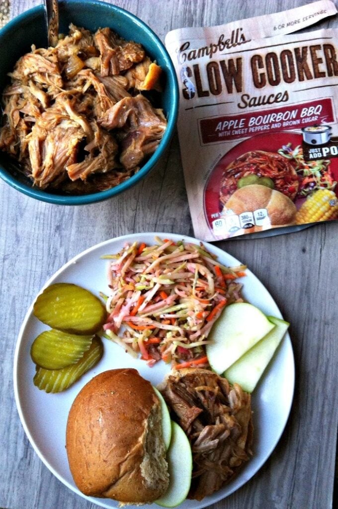 Slow Cooker Apple Bourbon BBQ Pork Sandwiches