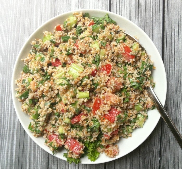 Vegetable Bulgur Salad with Minted Yogurt Dressing {Bob’s Red Mill & Stonyfield Giveaway}