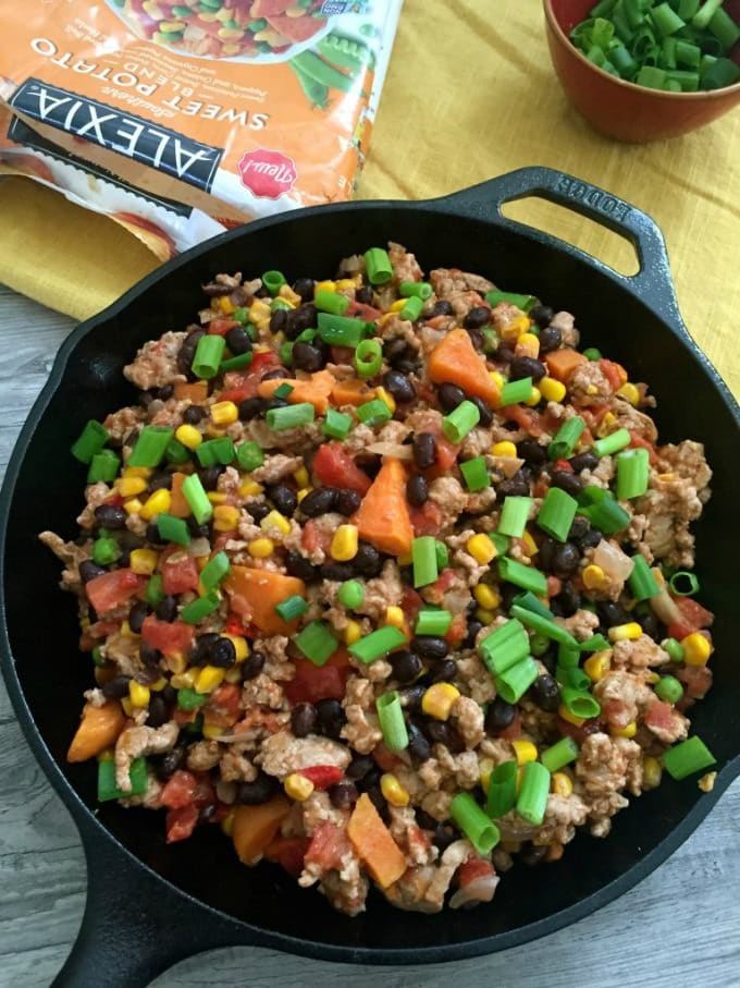 15 Minute Turkey Sweet Potato Black Bean Skillet