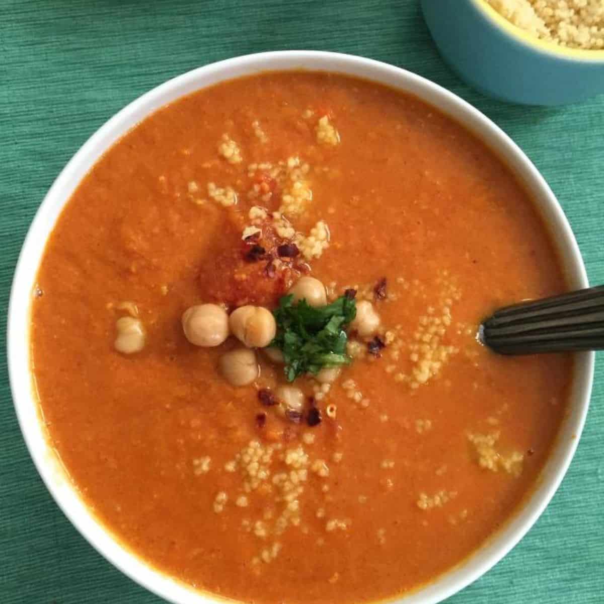 Moroccan Tomato Couscous Chickpea Soup