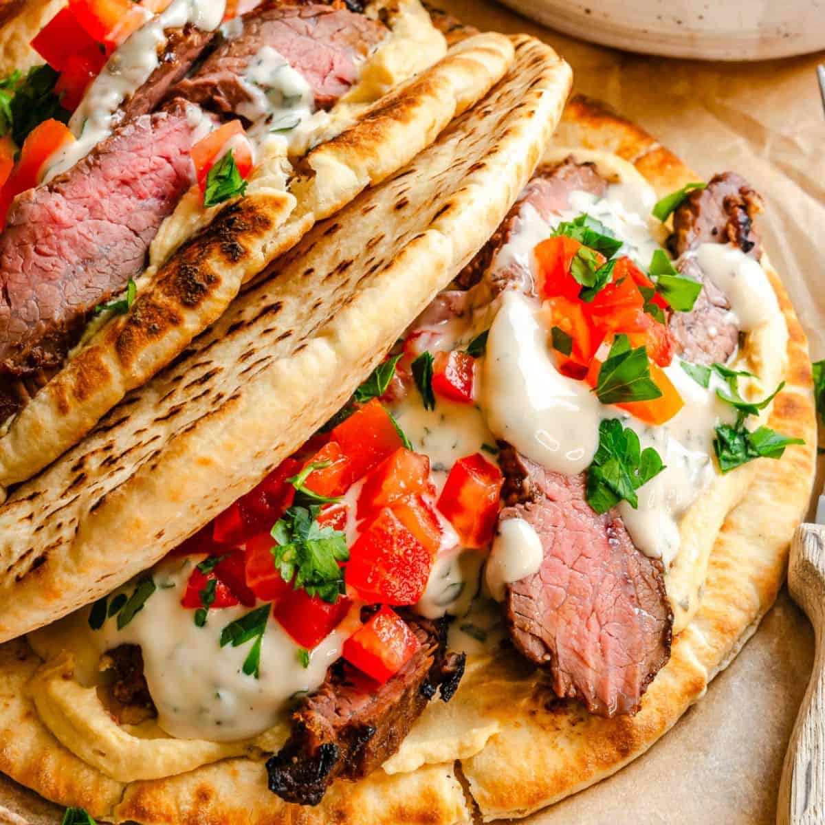 Mediterranean Steak Pita Wraps with Mint Yogurt Sauce