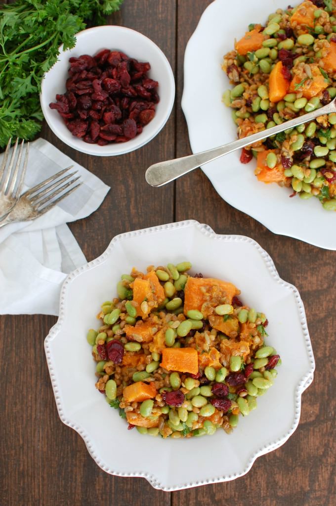 Wheat Berries with Butternut Squash Edamame and Cranberries