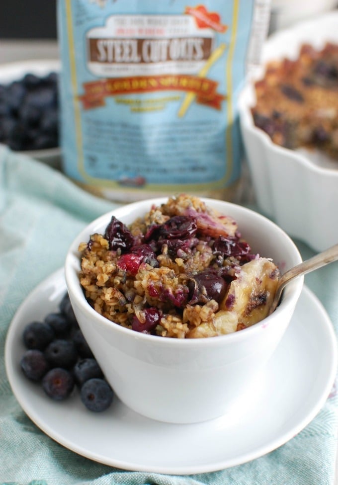 Baked Blueberry Banana Steel Cut Oatmeal