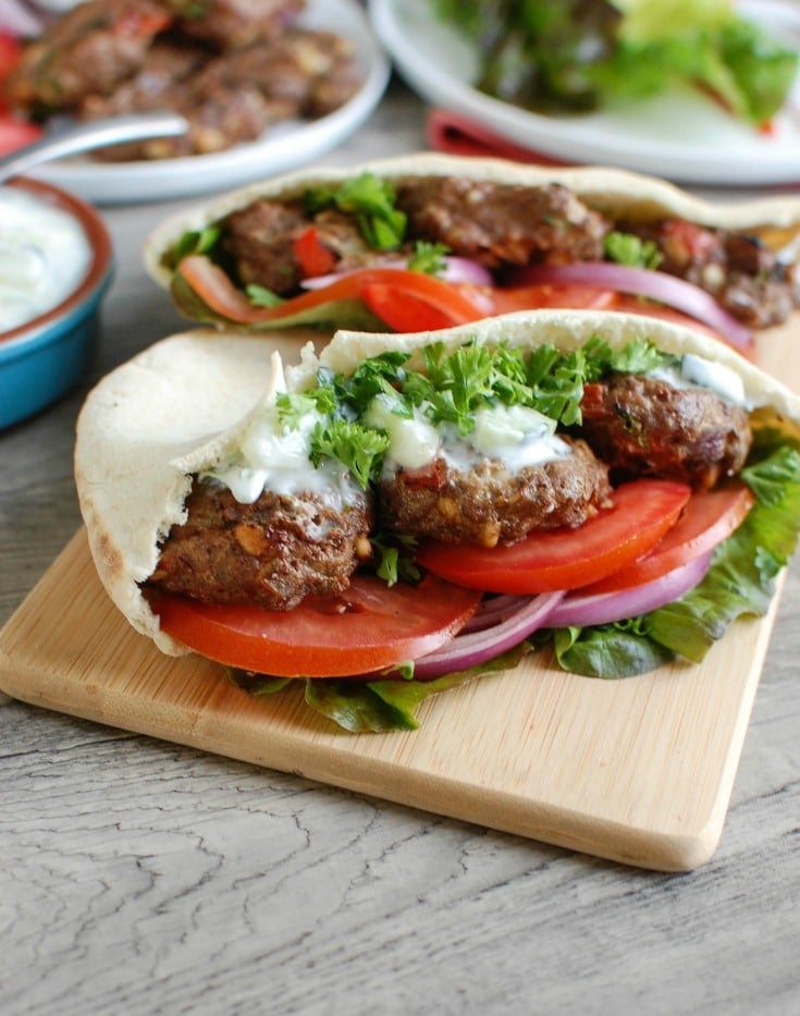 Mediterranean Burger with Mint Yogurt Sauce