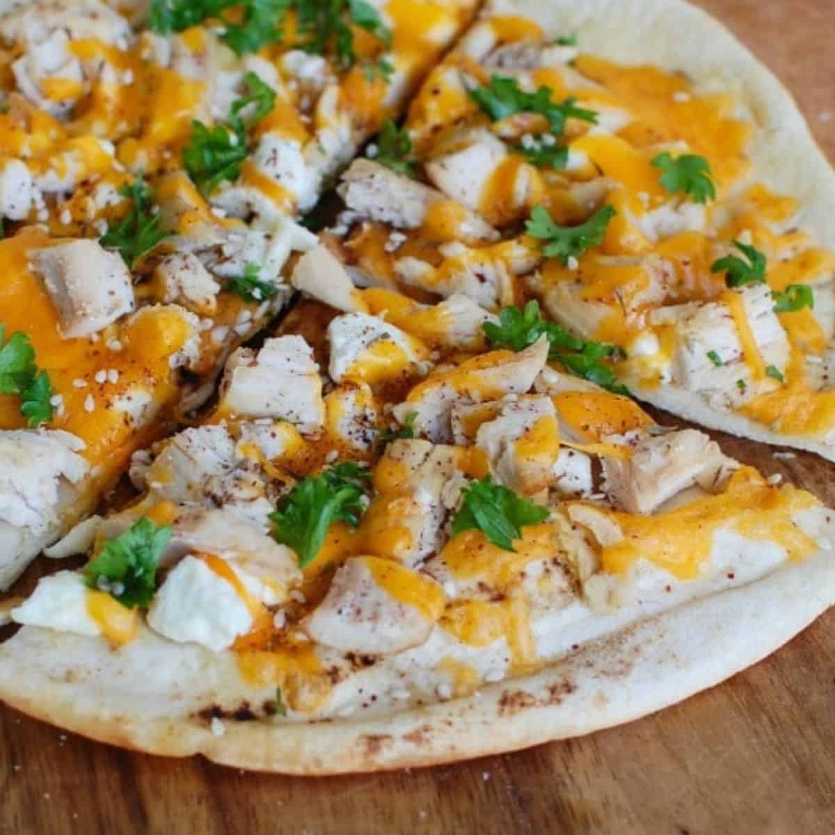 Chicken Feta Cheddar Pita Pitza