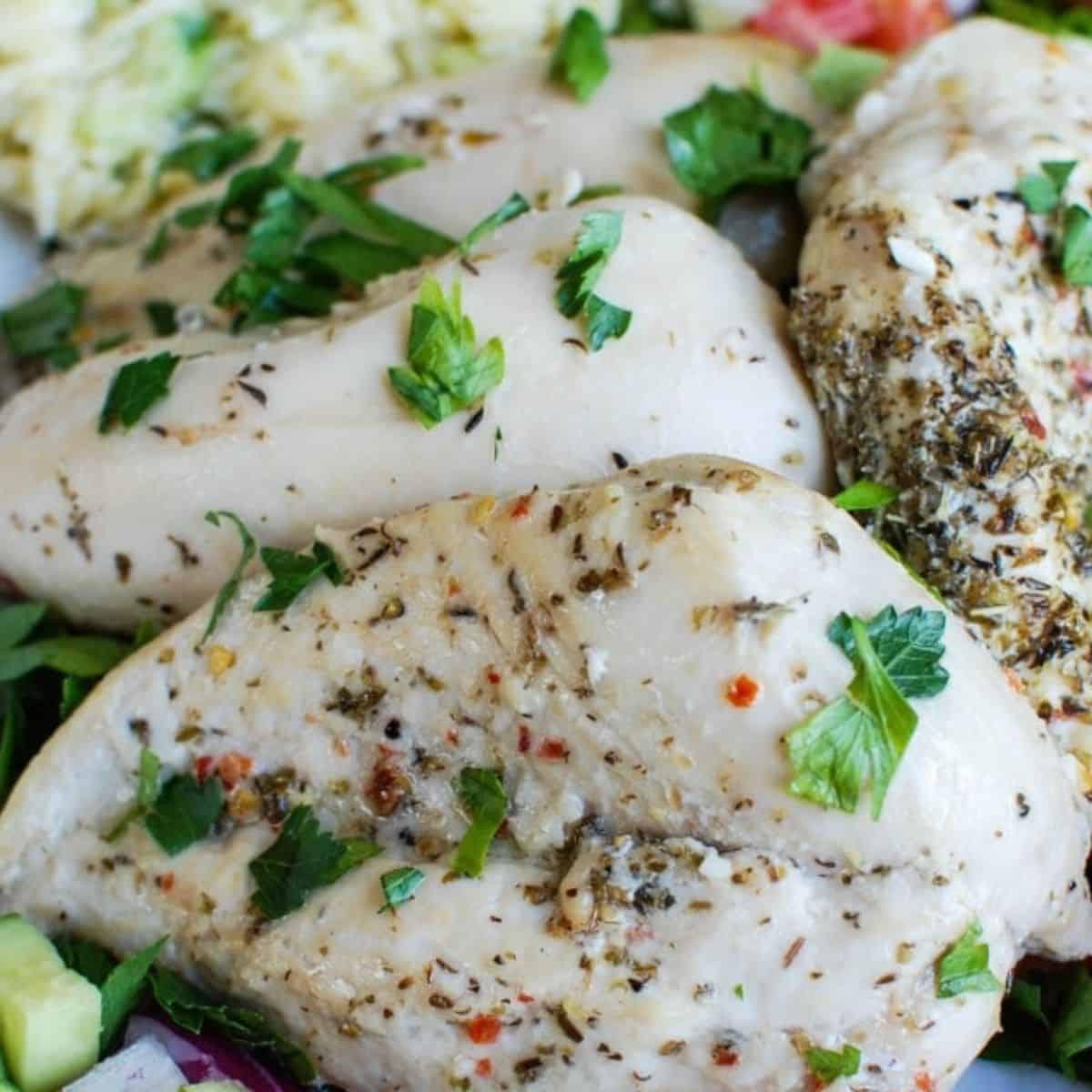 Greek Chicken with Tzatziki Orzo Salad