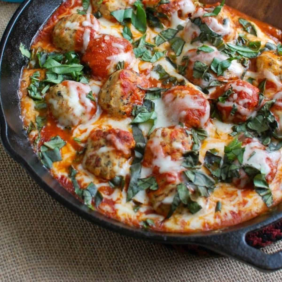 Skillet Tomato Basil Meatballs