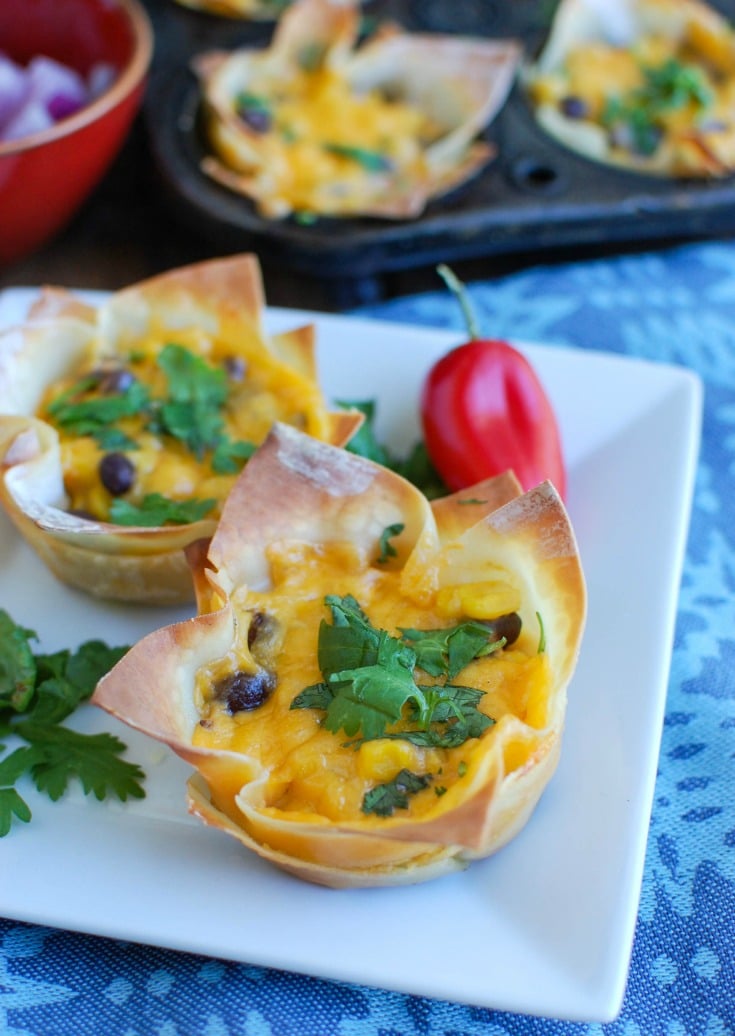 Southwestern Hummus Baked Wonton Cups