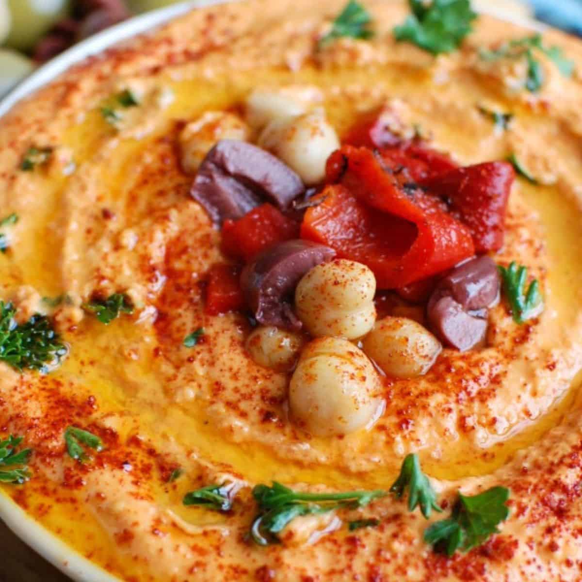 Roasted Red Pepper Greek Yogurt Hummus