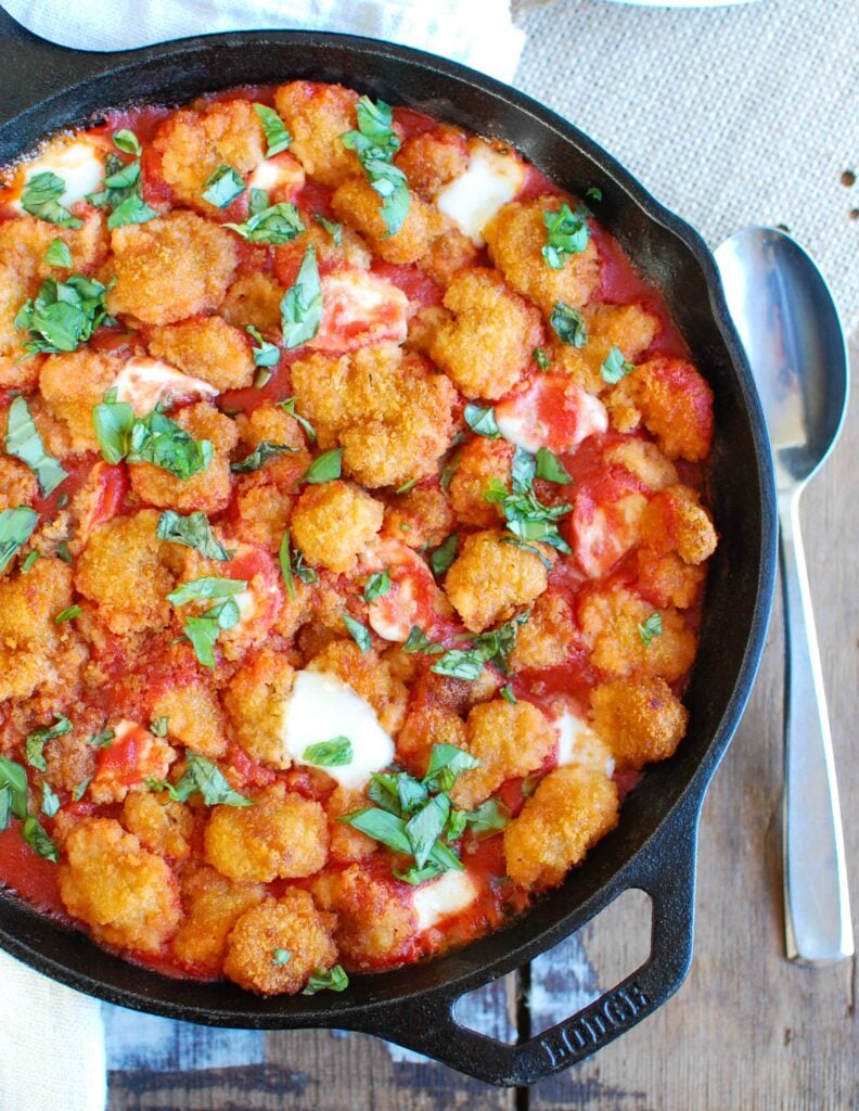 Tomato Basil Mozzarella Popcorn Shrimp Bites