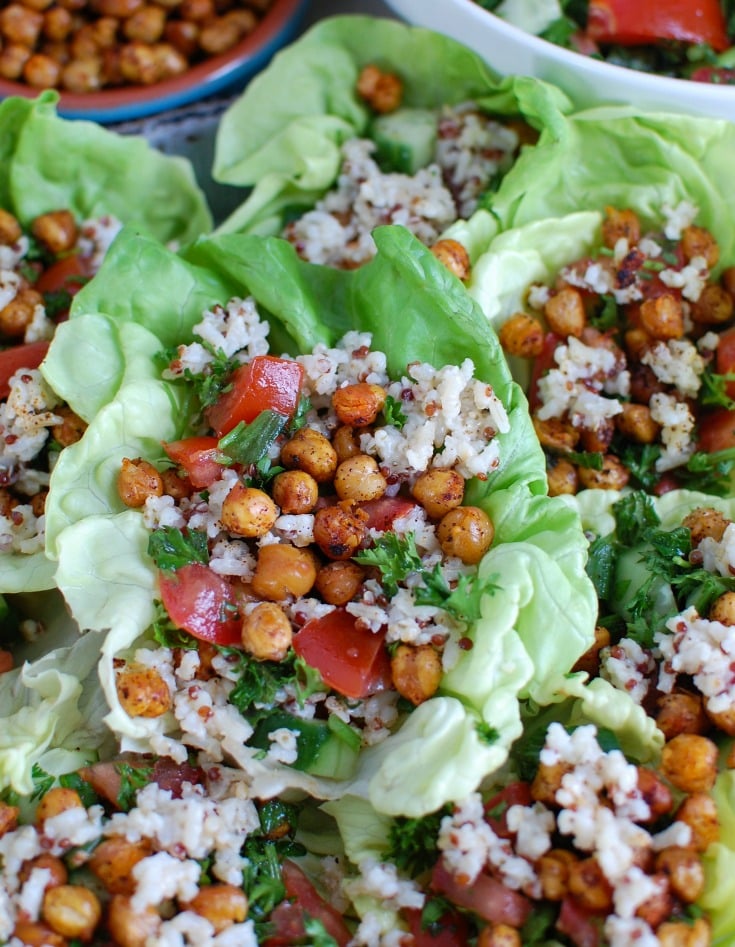 Mediterranean Sorghum Tabbouleh and Chickpea Lettuce Wraps