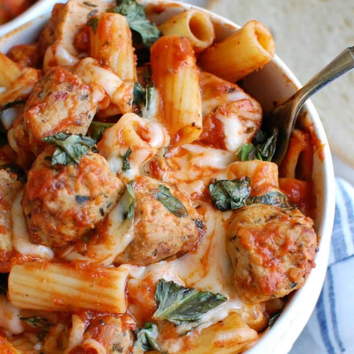 Easy Baked Rigatoni with Chicken Meatballs