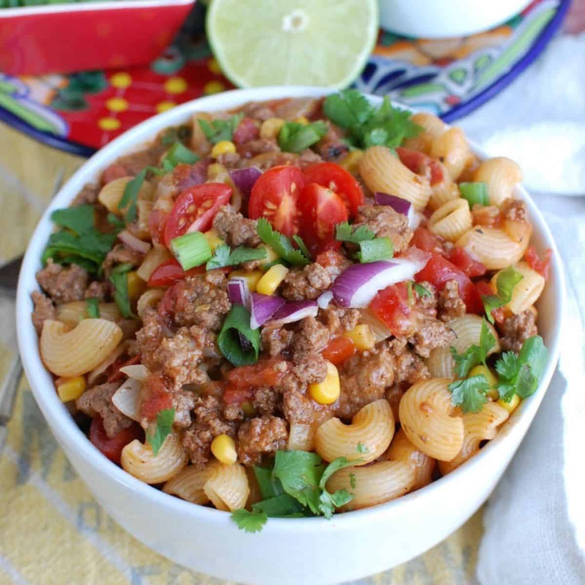 One Skillet Beef Taco Pasta