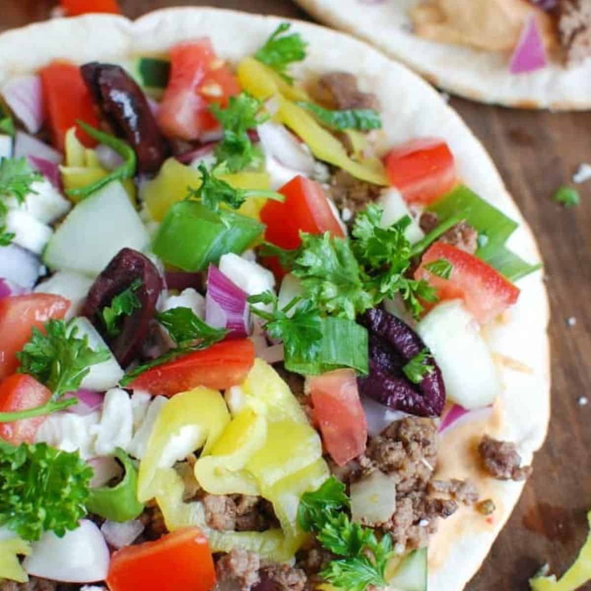 Greek Beef Pita Pizza