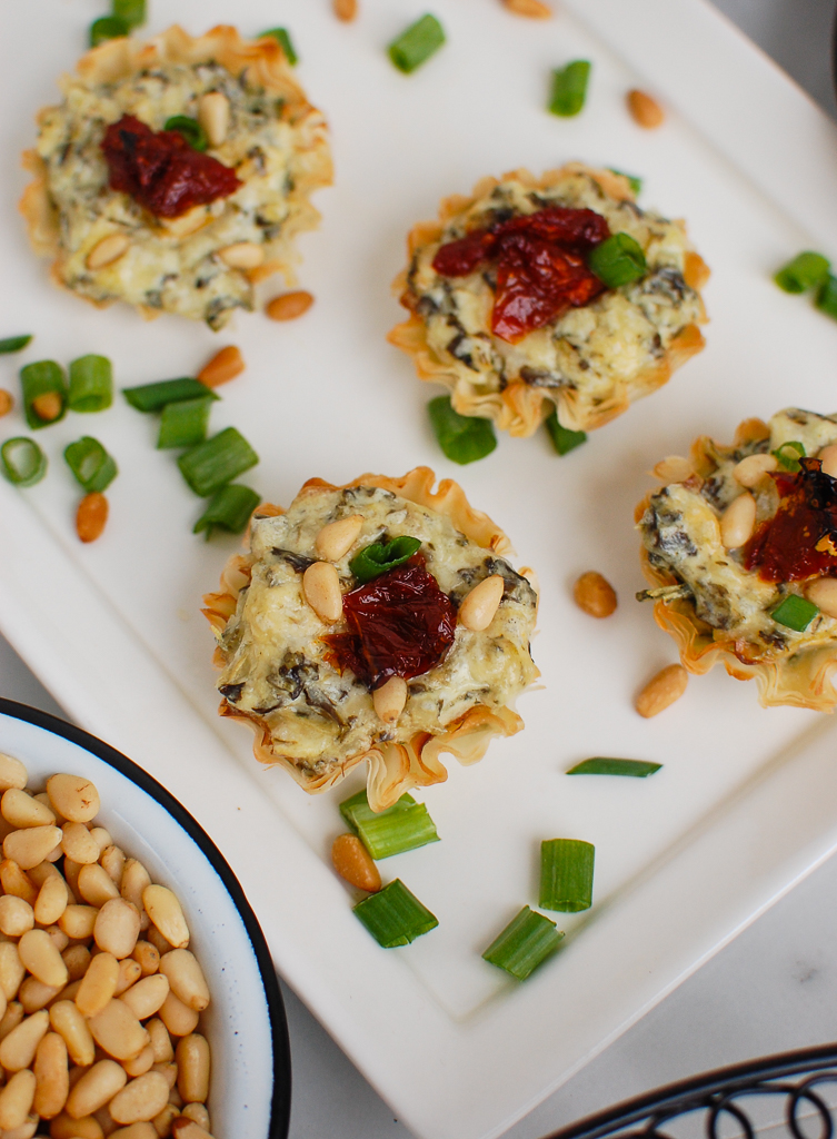 Spinach Artichoke Sun-dried Tomato Phyllo Bites