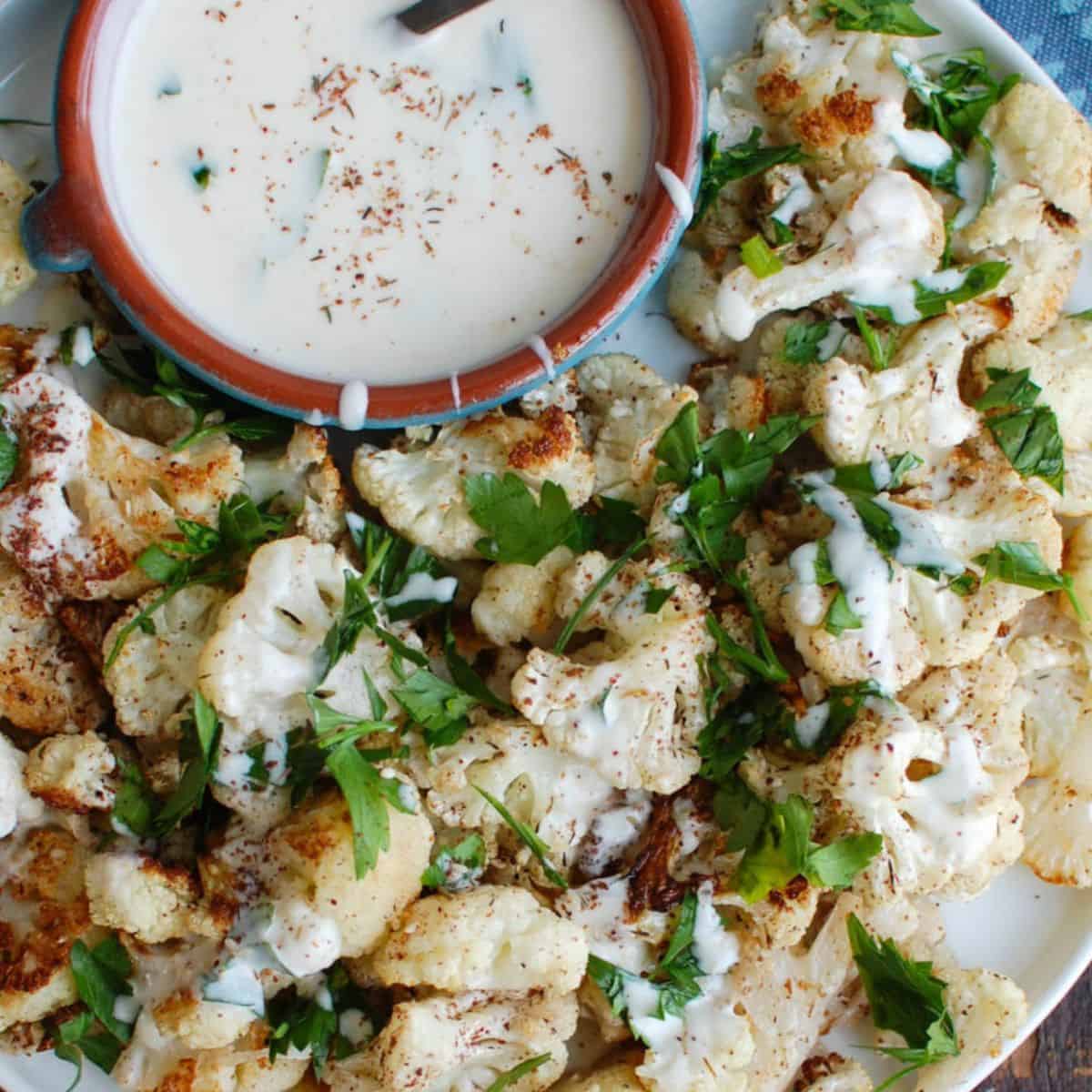Za’atar Roasted Cauliflower with Yogurt Tahini Sauce