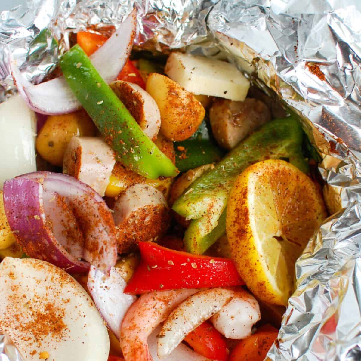 Sausage and Shrimp Foil Packets