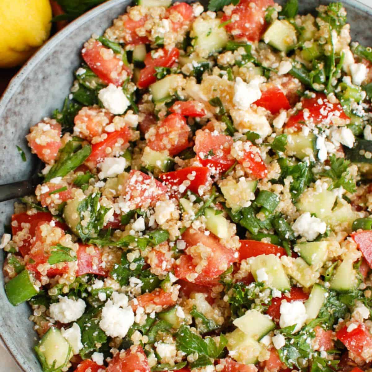 Tomato Cucumber Feta Quinoa Salad