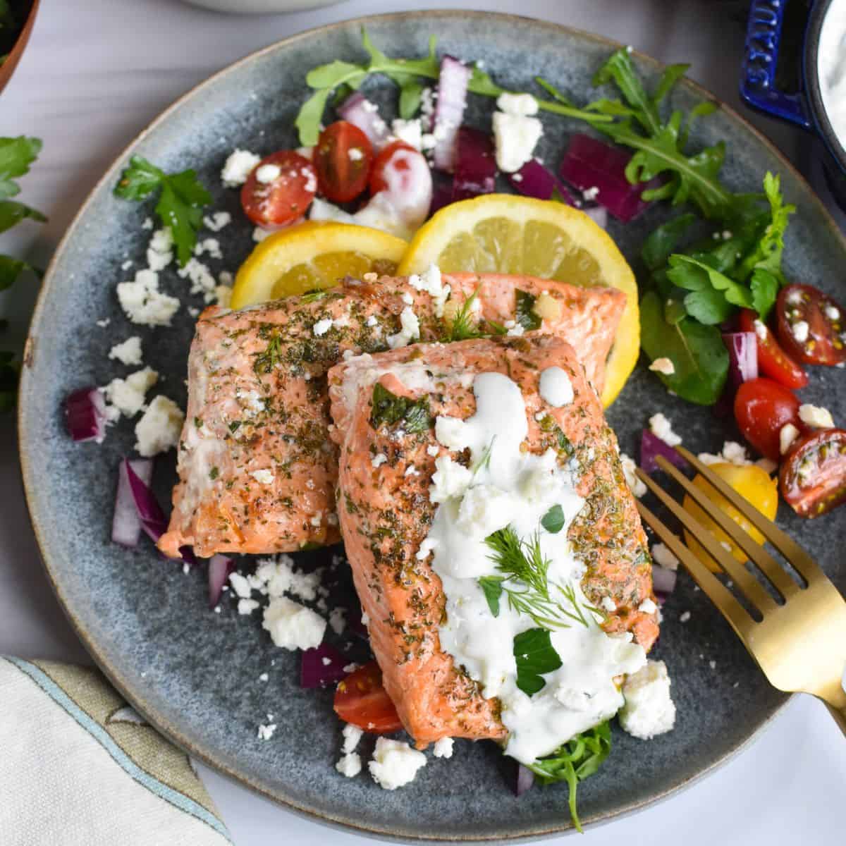 Pan Seared Greek Salmon