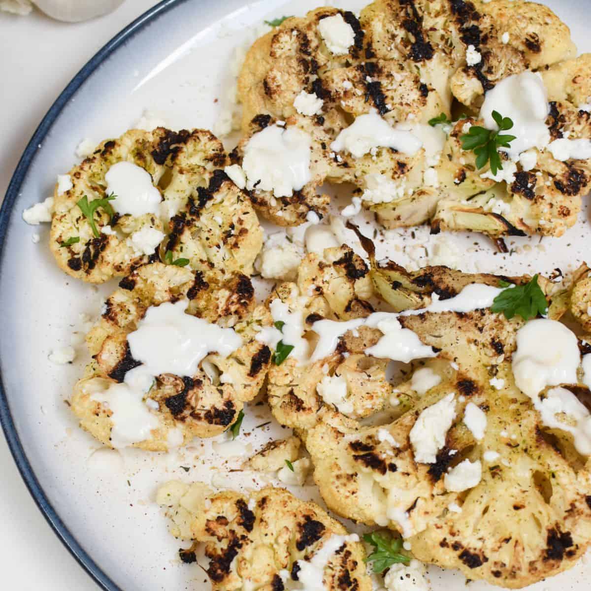 Grilled Cauliflower Steaks with Yogurt Tahini Sauce