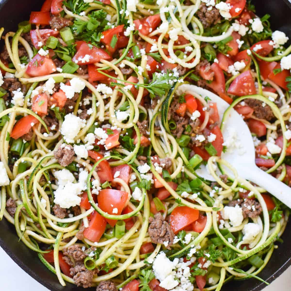 Mediterranean Ground Beef Zucchini Skillet