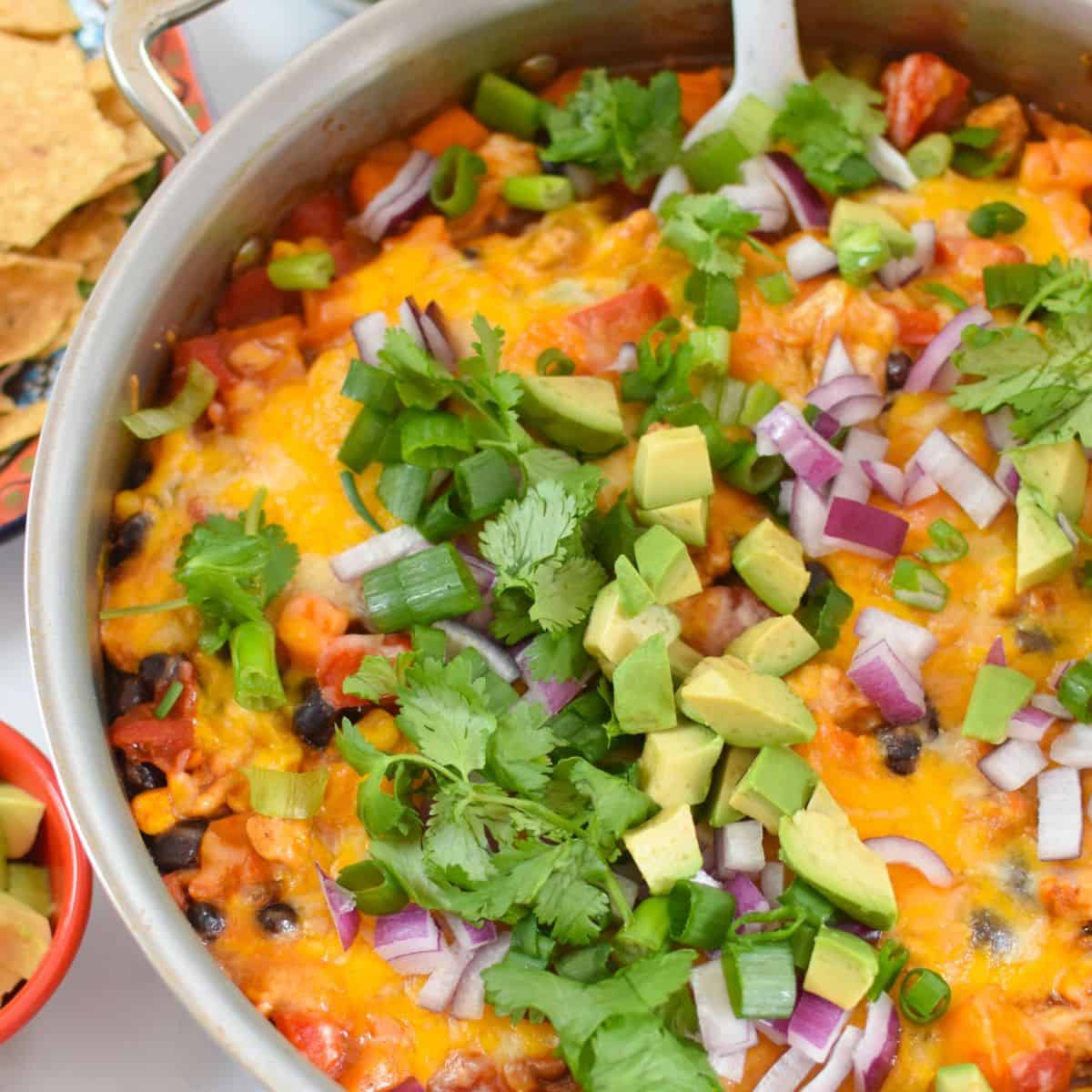 Cheesy Ground Turkey Sweet Potato Skillet