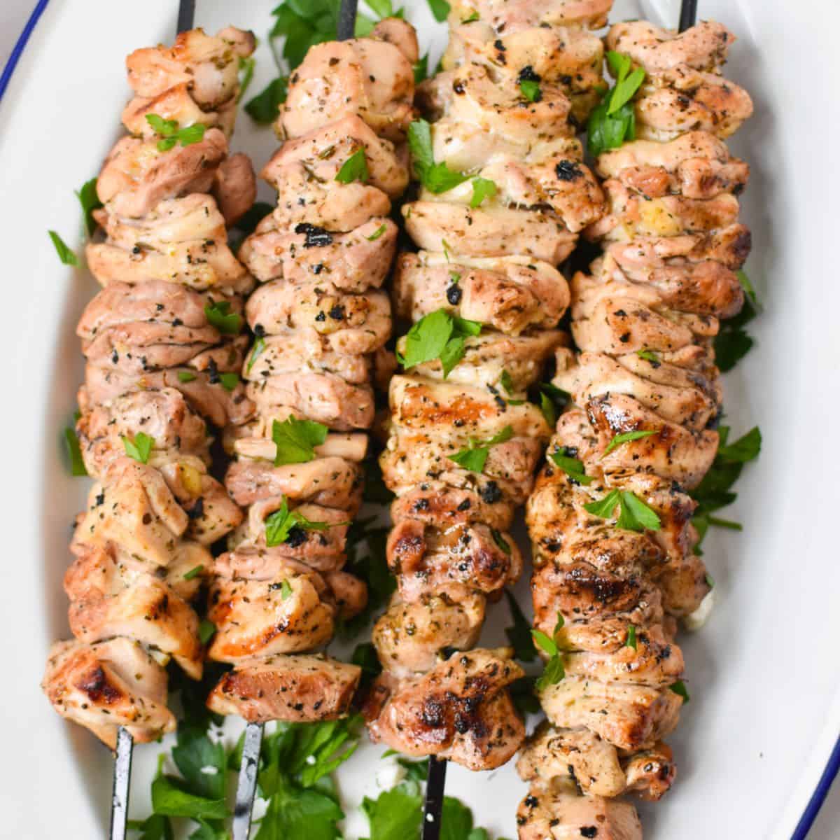 Easy Chicken Souvlaki (with Homemade Tzatziki and Greek Salad)