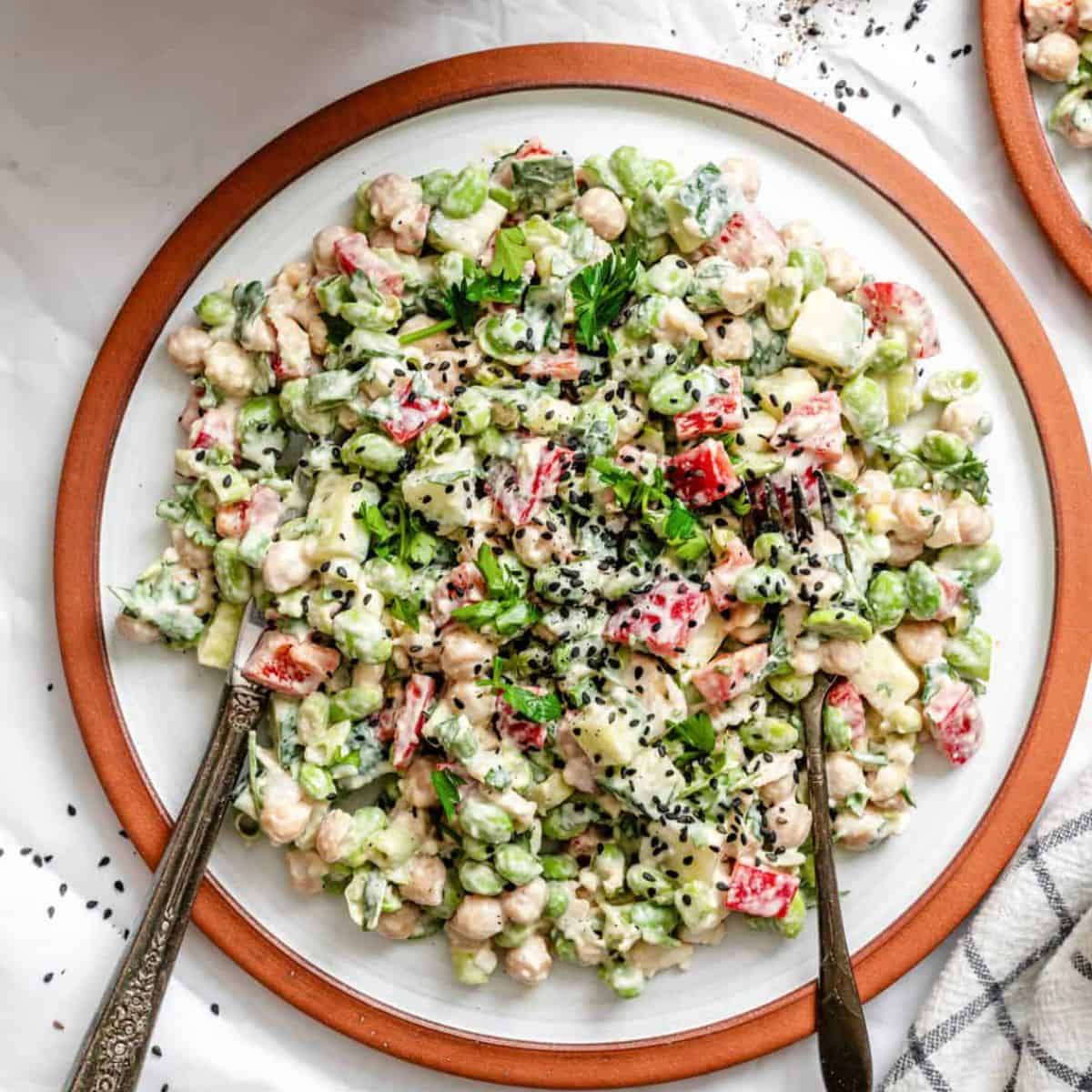 Edamame Chickpea Feta Salad