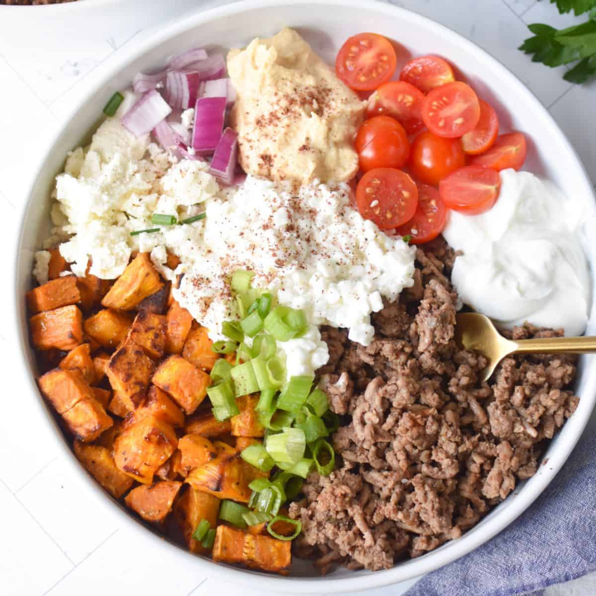 Sweet Potato Cottage Cheese Bowls (with ground beef)