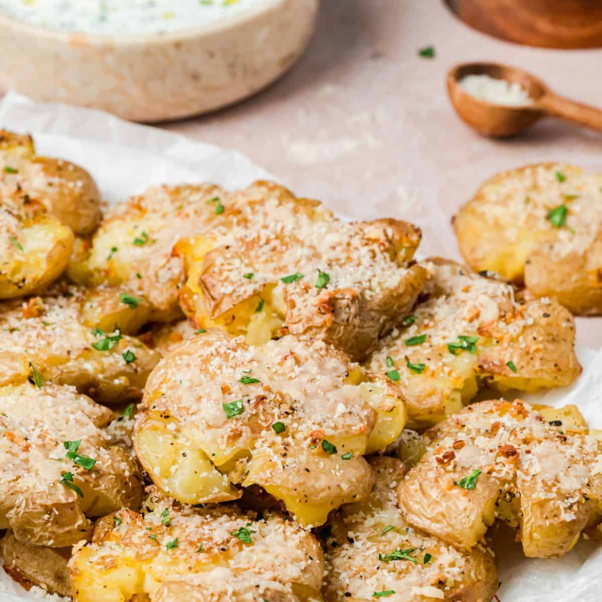 Garlic Parmesan Smashed Potatoes