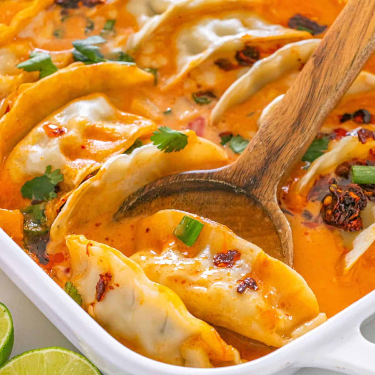 One Pan Baked Dumplings